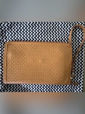 New Ellie Kai Tan Perforated Wristlet Clutch